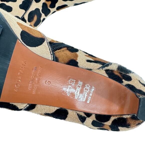AQUATALIA Marilisa Leopard‎ Weatherproof Genuine Calf Hair Heel Bootie Size 6 - Picture 5 of 9